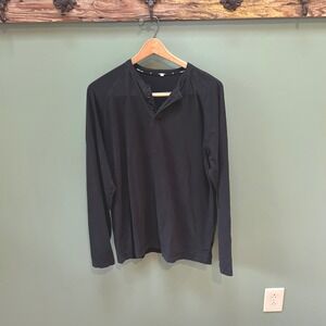 Public Rec Men's Henley Long Sleeve Shirt Black Size Large Pima‎ Cotton